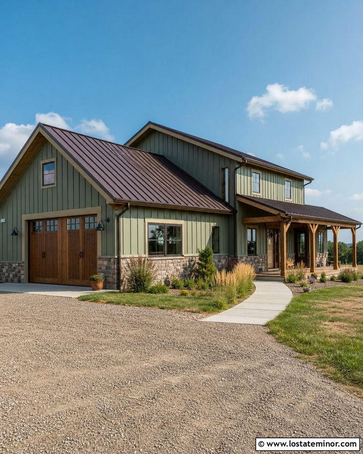 Sage Green House With Dark Brown Metal Roof - 30 Sage Green House Design With Roof Ideas