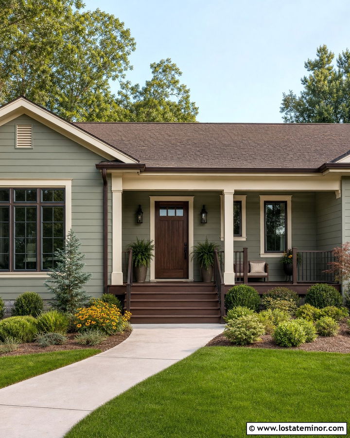 Sage Green House With Dark Brown Steps - 30 Sage Green House Design With Steps Ideas