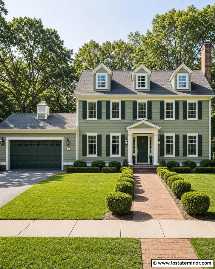 Sage Green House With Dark Green Garage Door - 30 Sage Green House Design With Garage Door Ideas