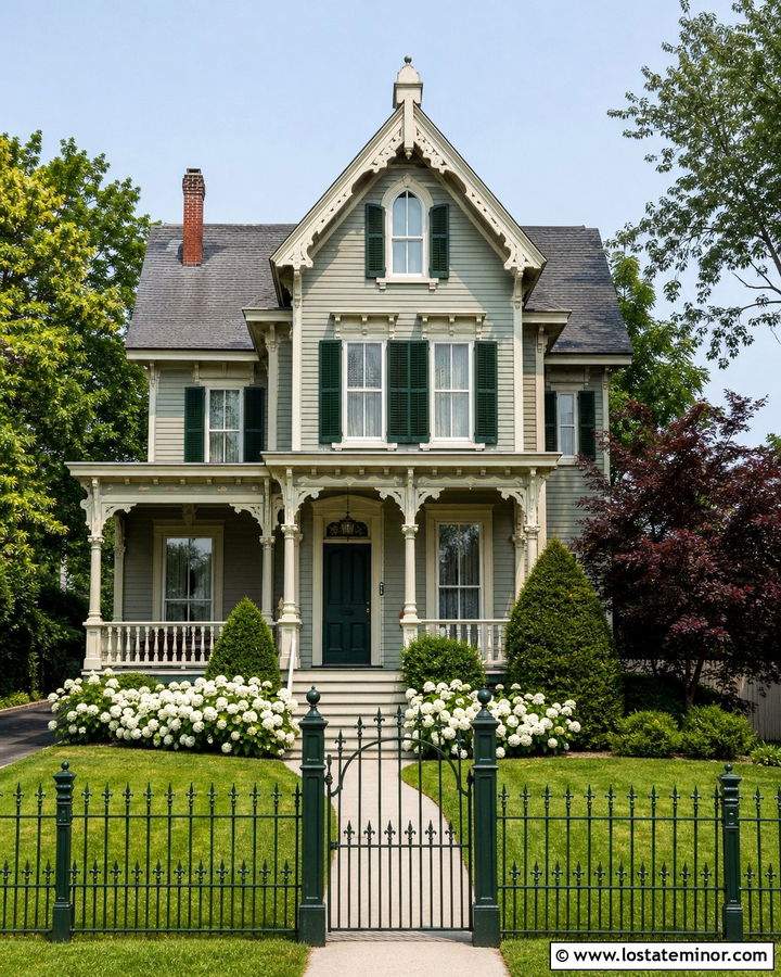 Sage Green House With Dark Green Iron Fence - 30 Sage Green House Design With Fence Ideas