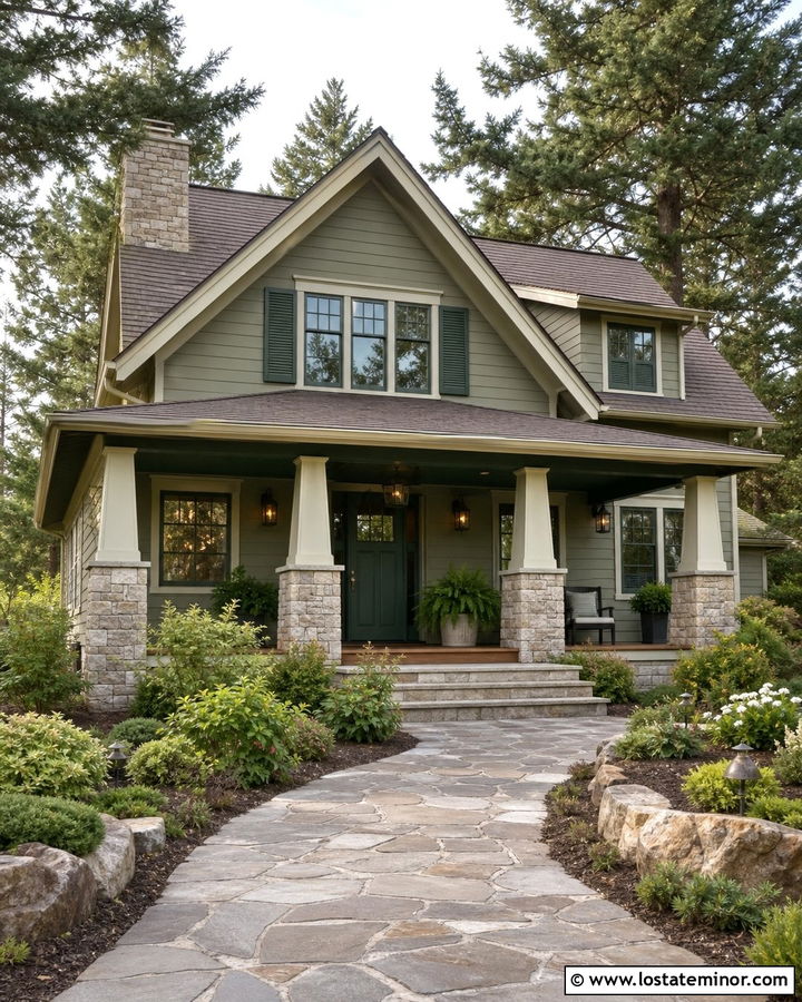 Sage Green House With Dark Green Porch Ceiling - 30 Sage Green House Design With Porch Ceiling Ideas