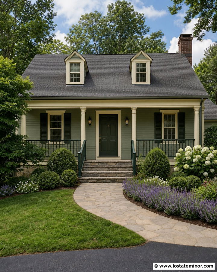 Sage Green House With Dark Green Railings - 30 Sage Green House Design With Railings Ideas