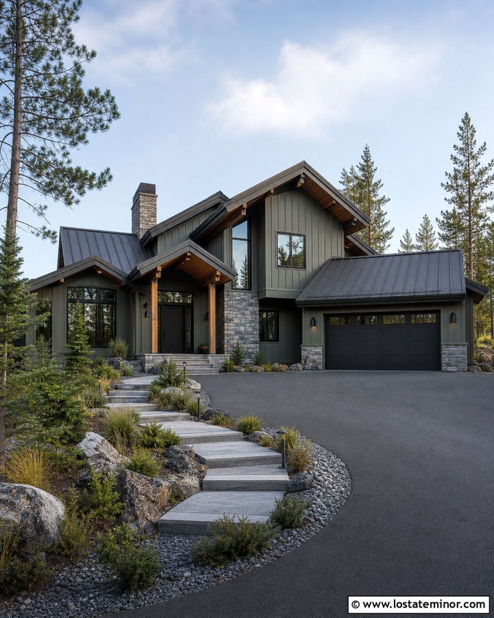 Sage Green House With Dark Sky Downlights - 30 Sage Green House Design With Lighting Ideas