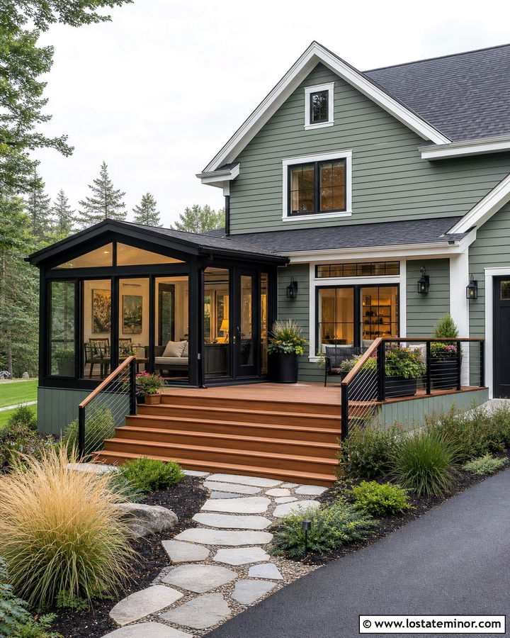 Sage Green House With Deck And Sunroom - 30 Sage Green House Design With Sunroom Ideas