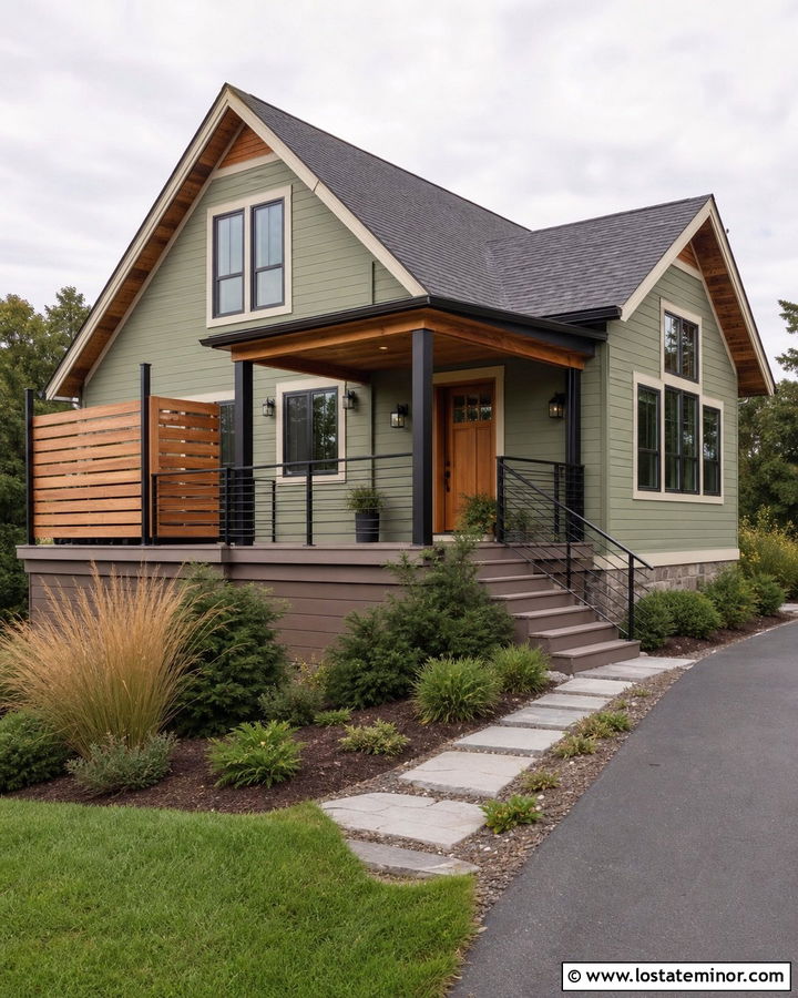 Sage Green House With Deck Privacy Screen - 30 Sage Green House Design With Deck Ideas