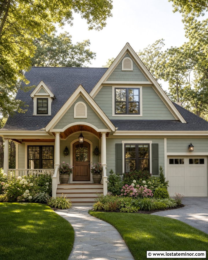 Sage Green House With Decorative Gable Vents - 30 Sage Green House Design With Gables Ideas
