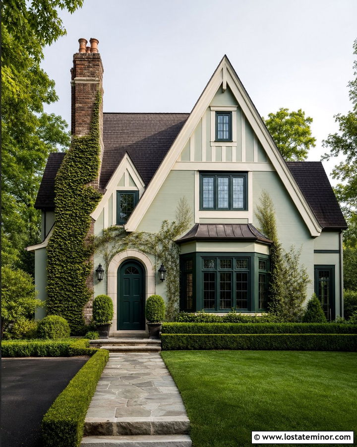Sage Green House With Deep Green Window Frames - 30 Sage Green House Design With Window Frames Ideas