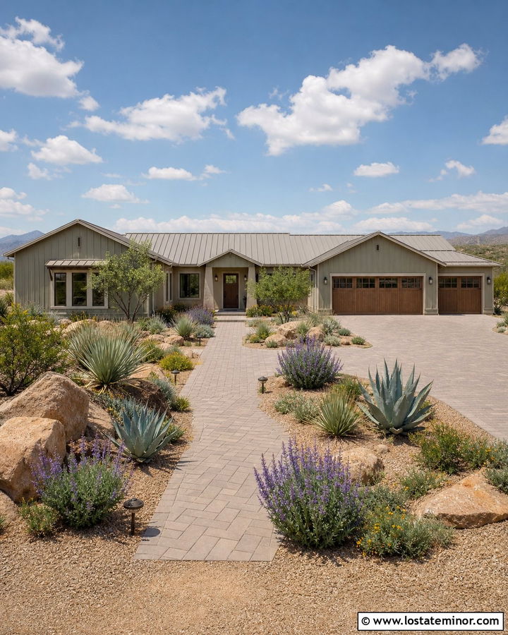 Sage Green House With Desert Xeriscaping - 30 Sage Green House Design With Landscaping Ideas