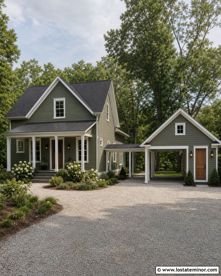 Sage Green House With Detached Carport - 30 Sage Green House Design With Carport Ideas