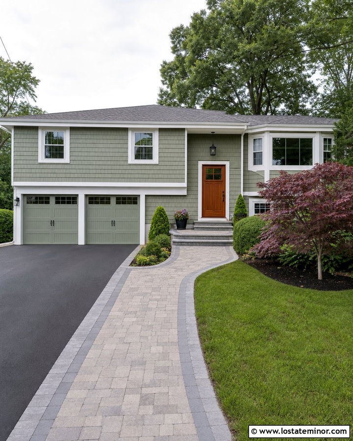 Sage Green House With Driveway Walkway - 30 Sage Green House Design With Walkway Ideas