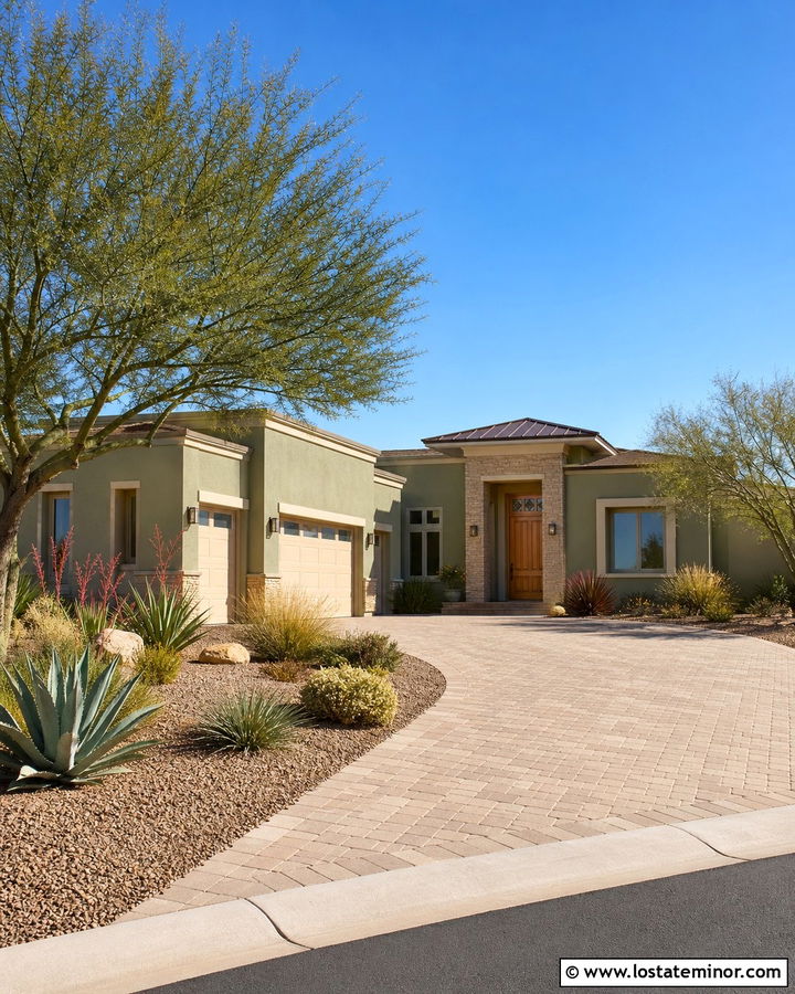 Sage Green House With Drought Tolerant Driveway Landscaping - 30 Sage Green House Design With Driveway Ideas