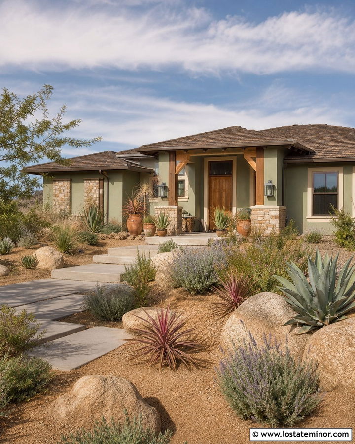 Sage Green House With Drought Tolerant Front Yard - 30 Sage Green House Design With Front Yard Ideas