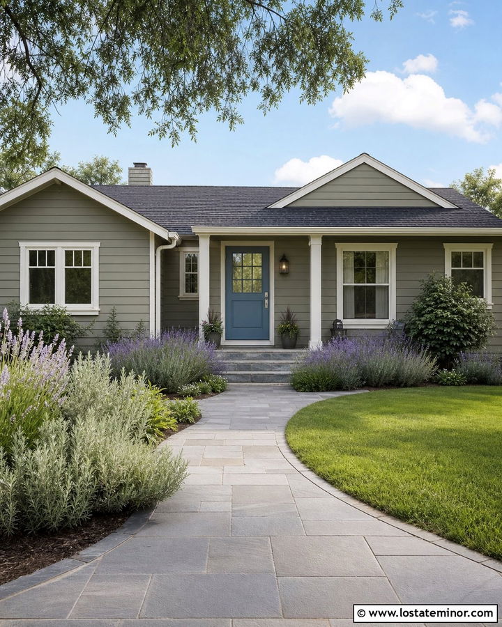 Sage Green House With Dusty Blue Front Door - 30 Sage Green House Design With Front Door Ideas