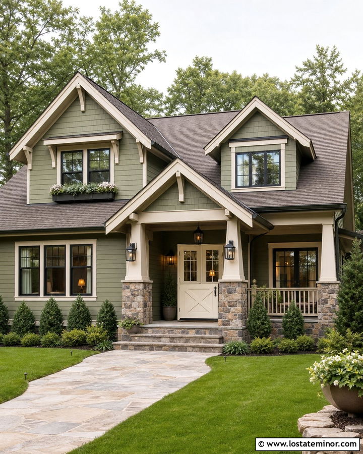 Sage Green House With Dutch Door And Stone Porch - 30 Sage Green House Design With Dutch Door Ideas