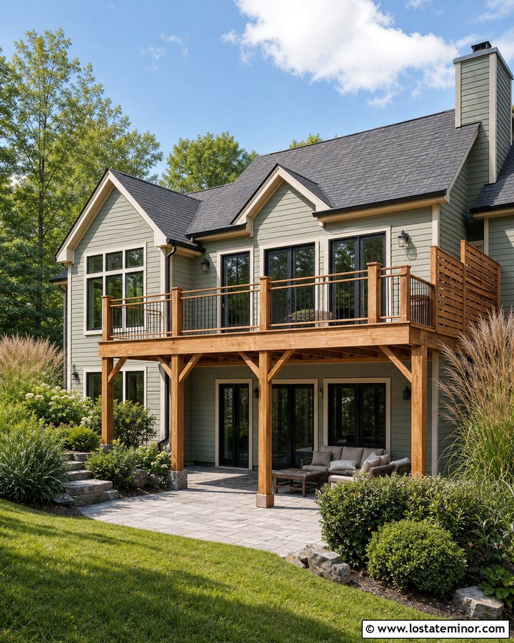 Sage Green House With Elevated Deck - 30 Sage Green House Design With Deck Ideas