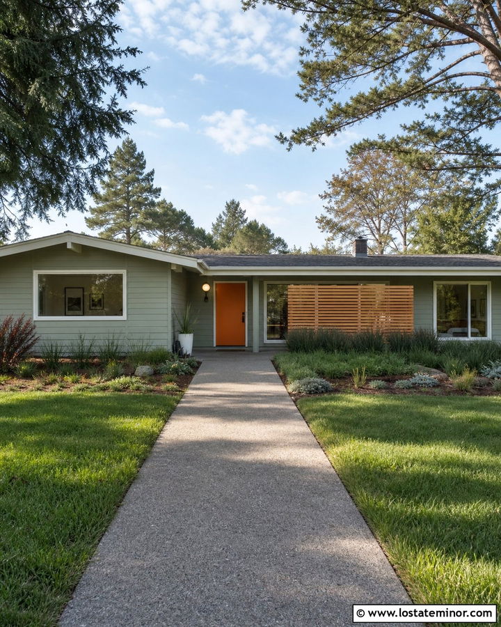 Sage Green House With Exposed Aggregate Walkway - 30 Sage Green House Design With Walkway Ideas