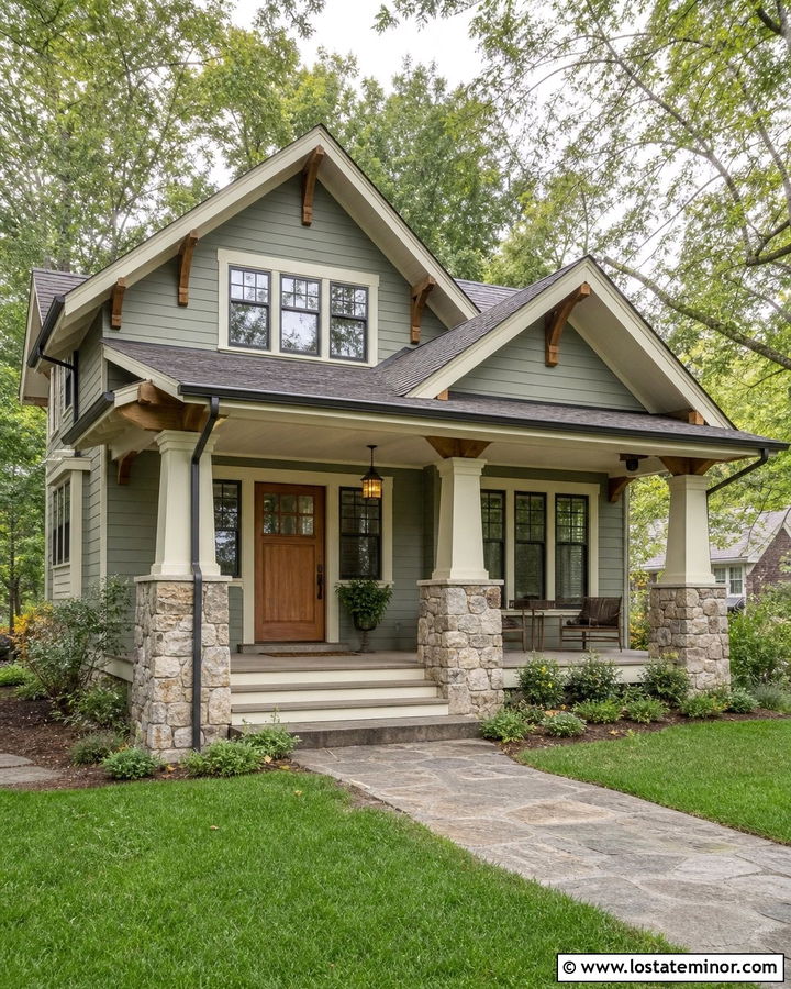 Sage Green House With Exposed Porch Rafters - 30 Sage Green House Design With Porch Ceiling Ideas