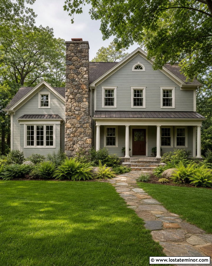 Sage Green House With Fieldstone Chimney - 30 Sage Green House Design With Chimney Ideas