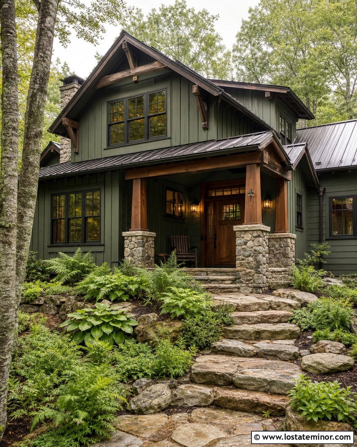 Sage Green House With Fieldstone Steps - 30 Sage Green House Design With Steps Ideas