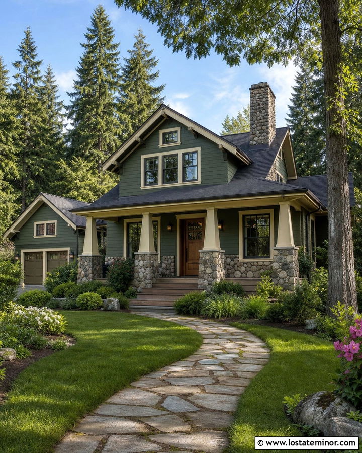 Sage Green House With Fieldstone Wainscoting - 30 Sage Green House Design With Wainscoting Ideas