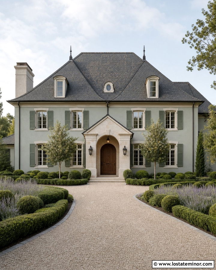 Sage Green House With French Country Portico - 30 Sage Green House Design With Portico Ideas