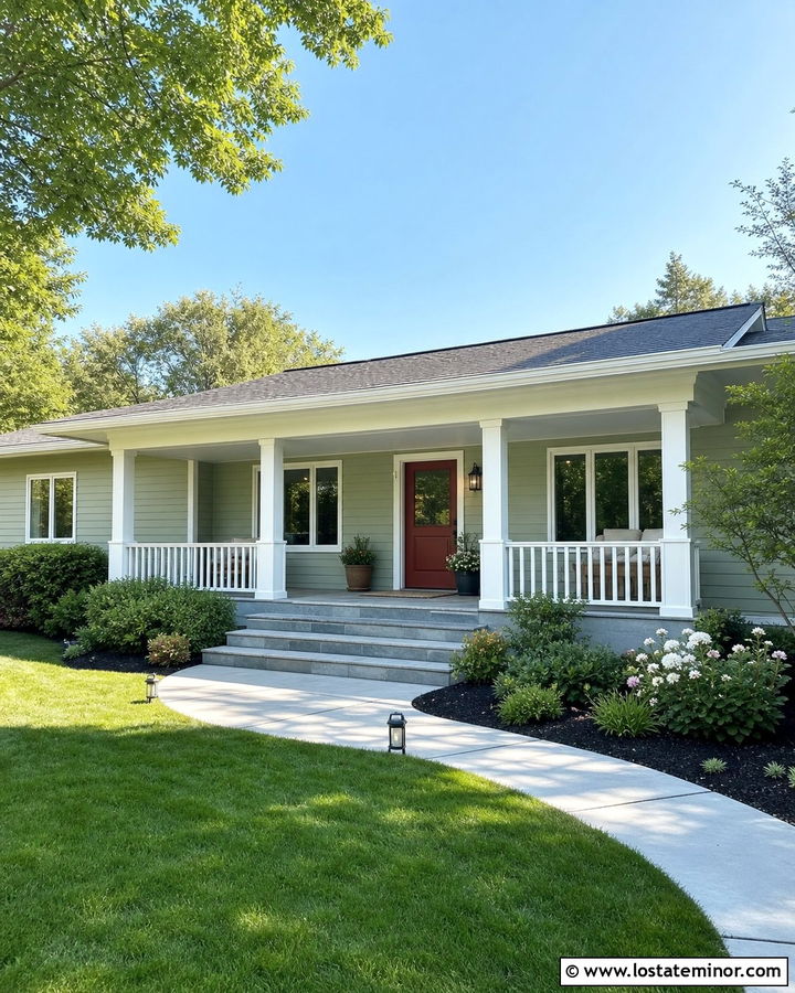 Sage Green House With Front Porch Awning - 30 Sage Green House Design With Awning Ideas