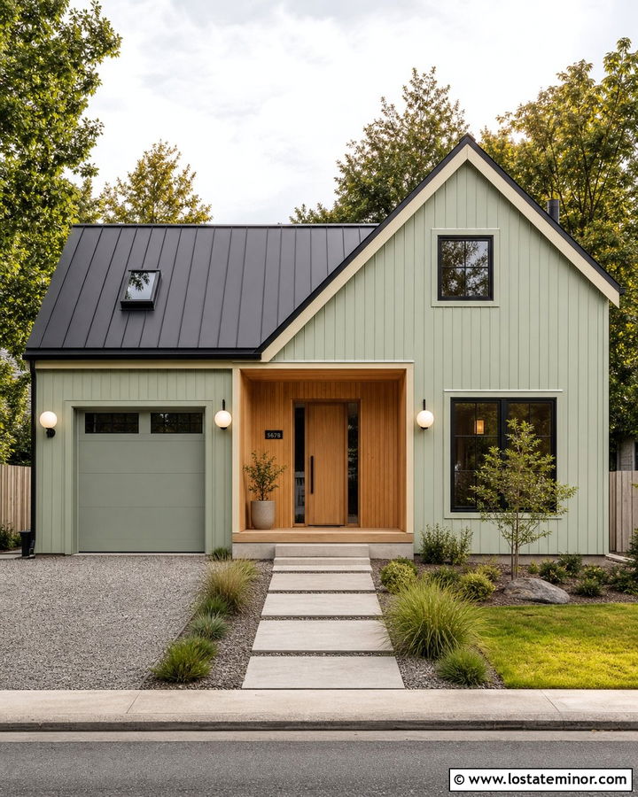 Sage Green House With Frosted Globe Lights - 30 Sage Green House Design With Light Fixtures Ideas