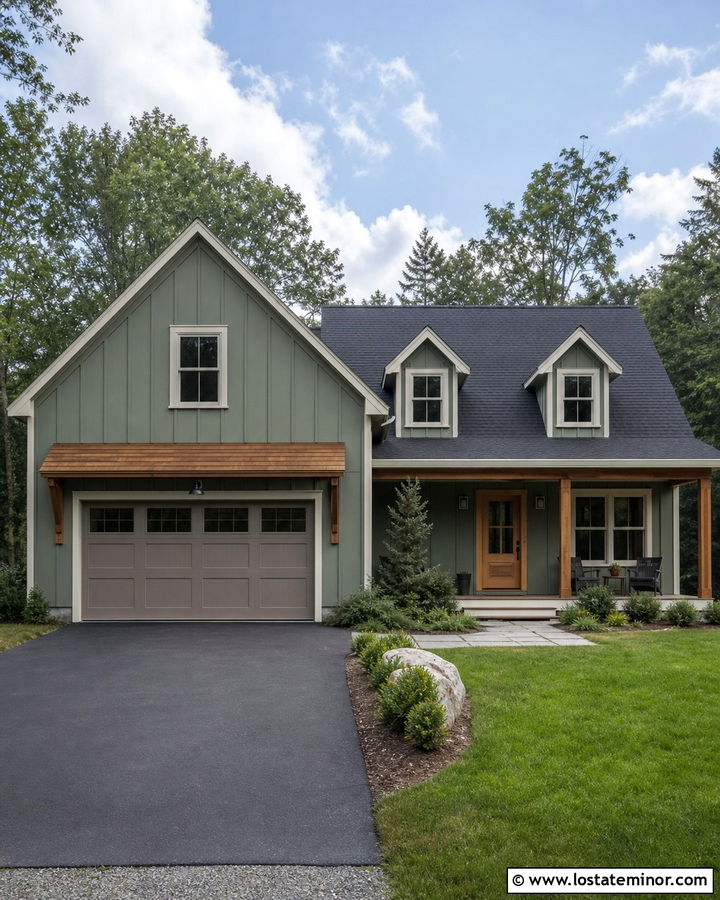 Sage Green House With Garage Door Awning - 30 Sage Green House Design With Awning Ideas