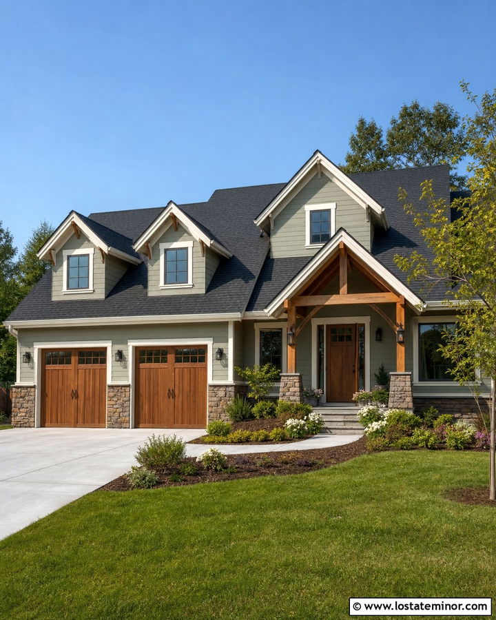 Sage Green House With Garage Dormers - 30 Sage Green House Design With Dormers Ideas