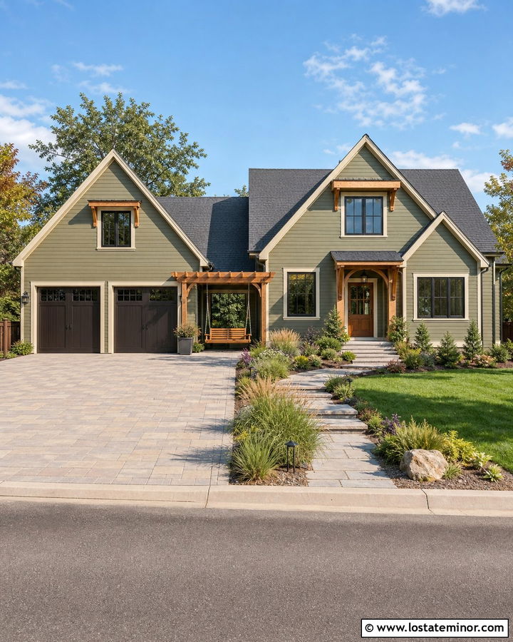 Sage Green House With Garage Pergola Swing - 30 Sage Green House Design With Swing Ideas