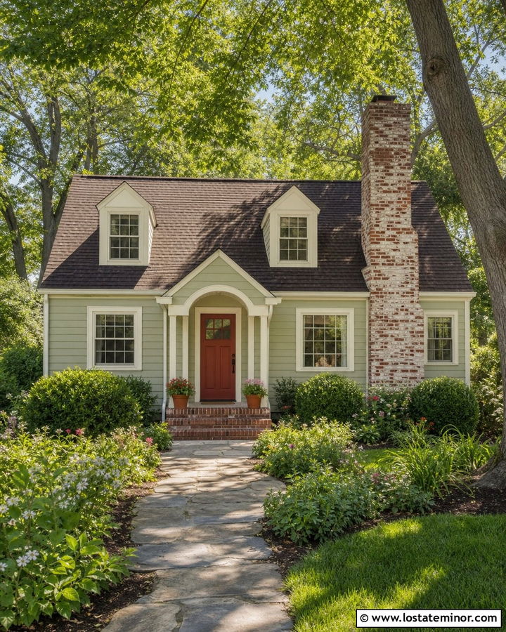 Sage Green House With German Schmear Chimney - 30 Sage Green House Design With Chimney Ideas