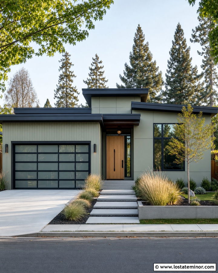 Sage Green House With Glass Garage Door - 30 Sage Green House Design With Garage Door Ideas