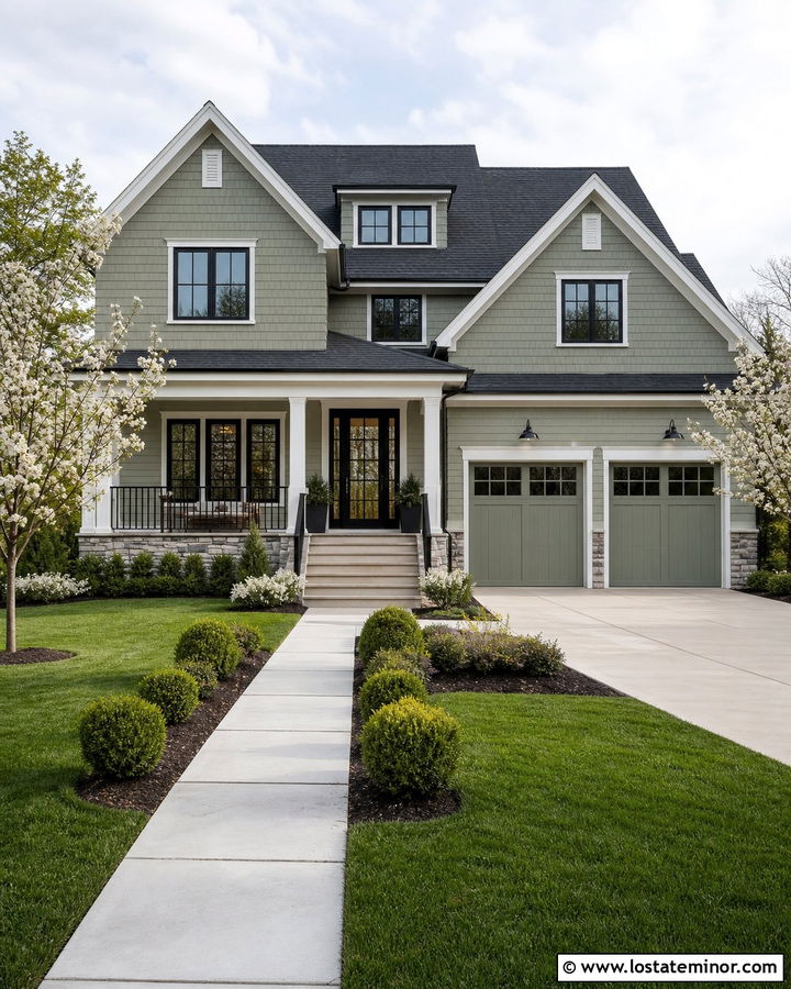 Sage Green House With Glass Panel Front Door - 30 Sage Green House Design With Entry Door Ideas