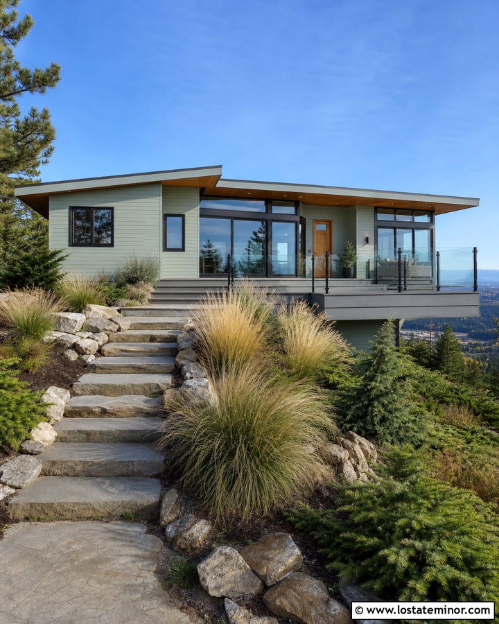 Sage Green House With Glass Railing Deck - 30 Sage Green House Design With Deck Ideas