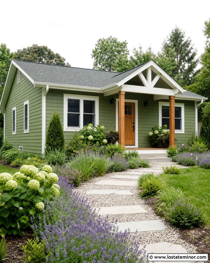 Sage Green House With Gravel Walkway - 30 Sage Green House Design With Walkway Ideas
