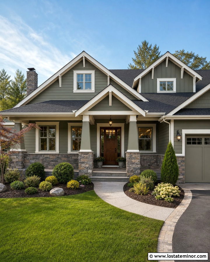 Sage Green House With Gray Stacked Stone Wainscoting - 30 Sage Green House Design With Wainscoting Ideas
