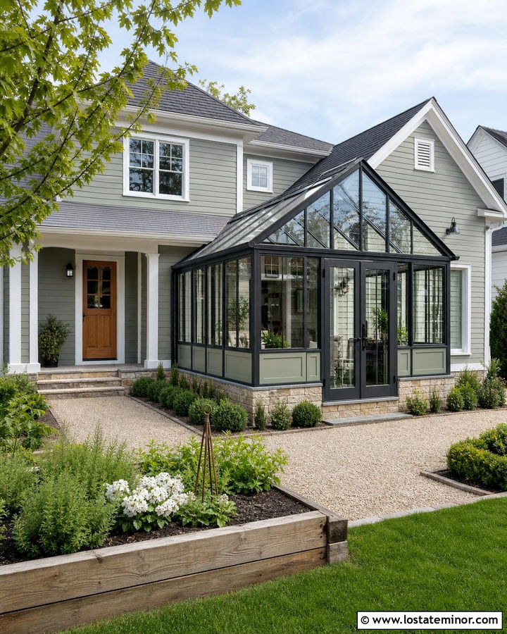 Sage Green House With Greenhouse Sunroom - 30 Sage Green House Design With Sunroom Ideas