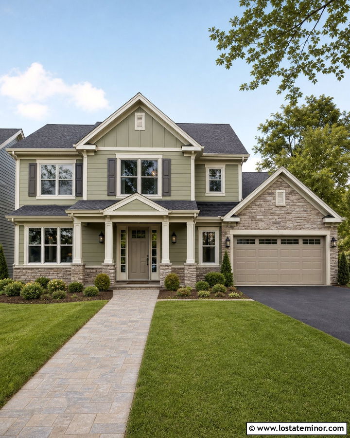 Sage Green House With Greige Front Door - 30 Sage Green House Design With Front Door Ideas