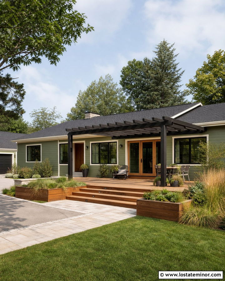 Sage Green House With Ground Level Deck - 30 Sage Green House Design With Deck Ideas