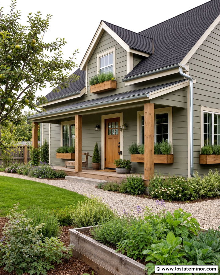 Sage Green House With Herb Window Boxes - 30 Sage Green House Design With Window Boxes Ideas