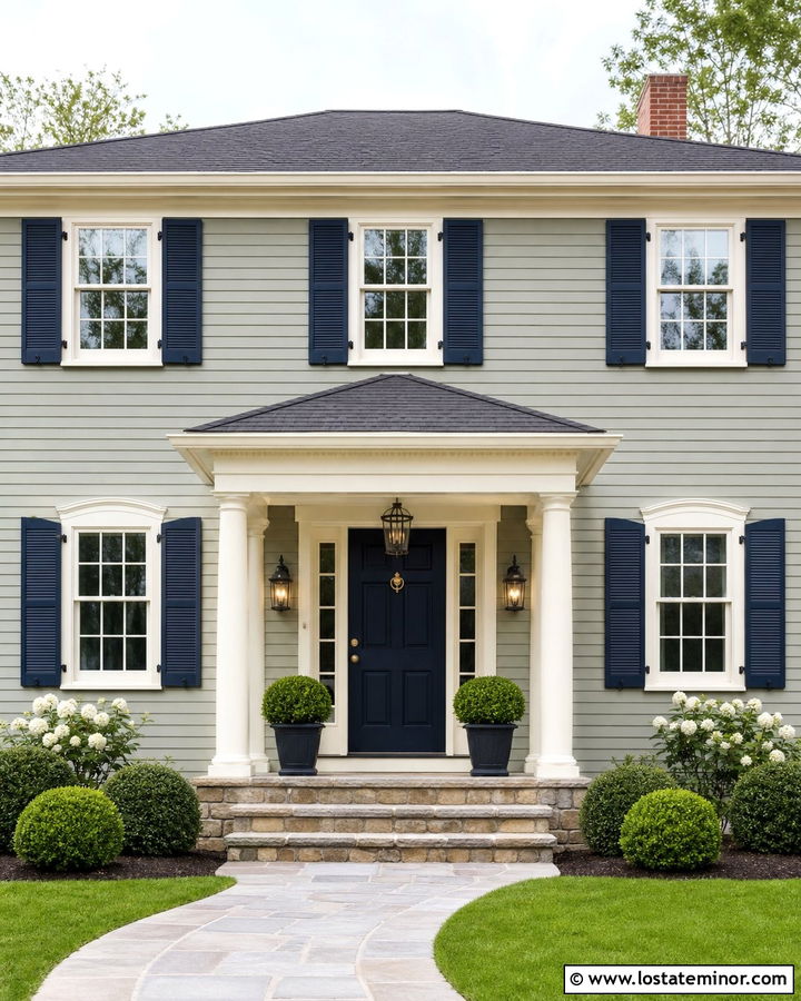 Sage Green House With Hip Roof Portico - 30 Sage Green House Design With Portico Ideas