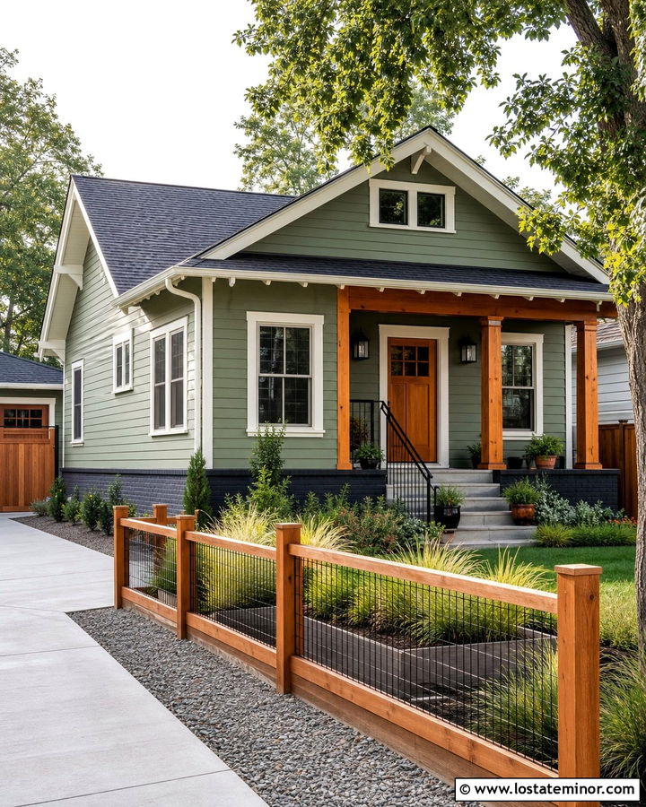 Sage Green House With Hog Wire Fence - 30 Sage Green House Design With Fence Ideas