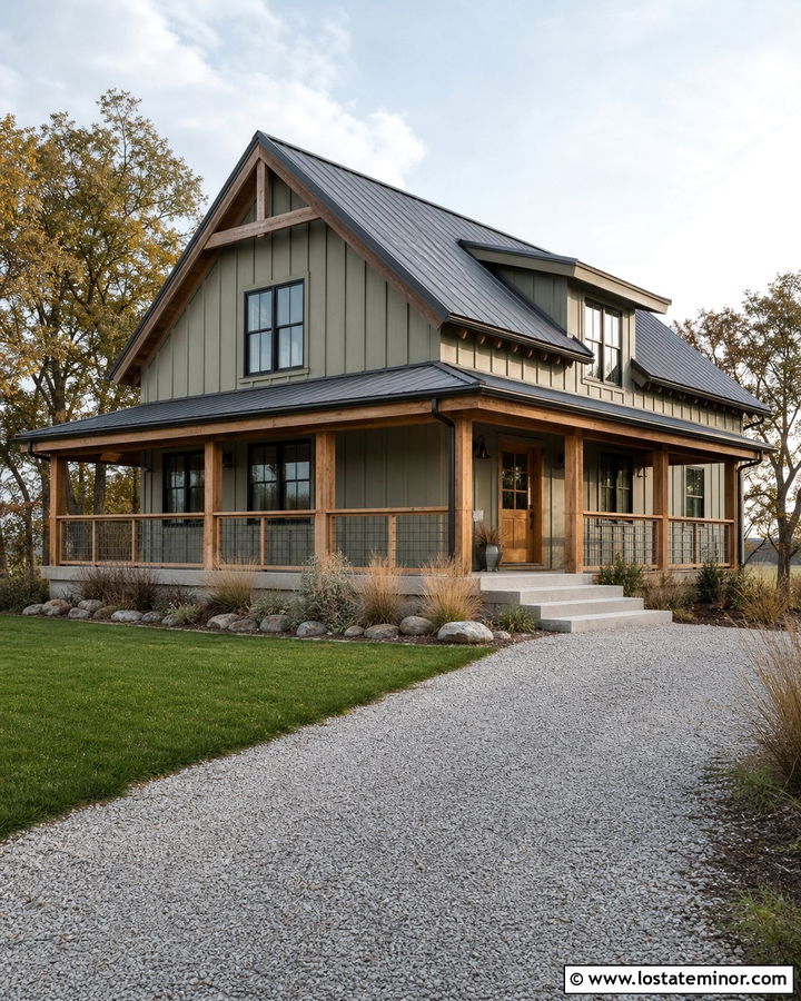 Sage Green House With Hog Wire Railings - 30 Sage Green House Design With Railings Ideas