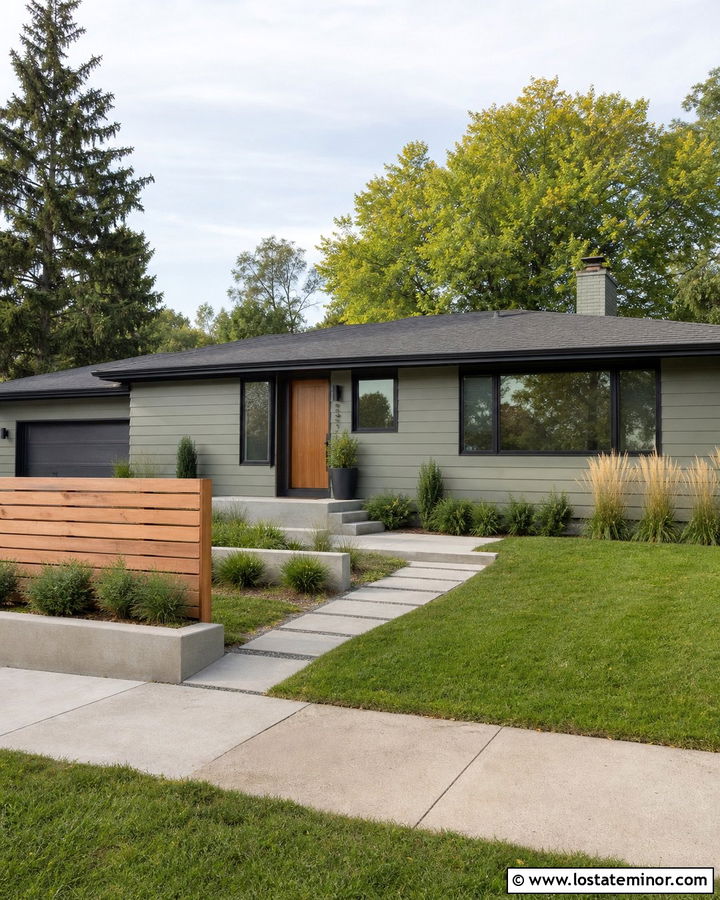Sage Green House With Horizontal Wood Fence - 30 Sage Green House Design With Fence Ideas