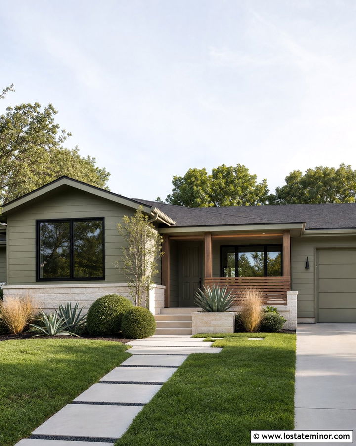 Sage Green House With Horizontal Wood Railings - 30 Sage Green House Design With Railings Ideas