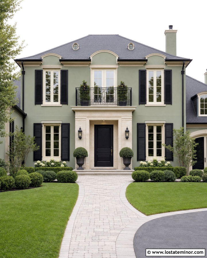 Sage Green House With Iron Balcony Railings - 30 Sage Green House Design With Railings Ideas