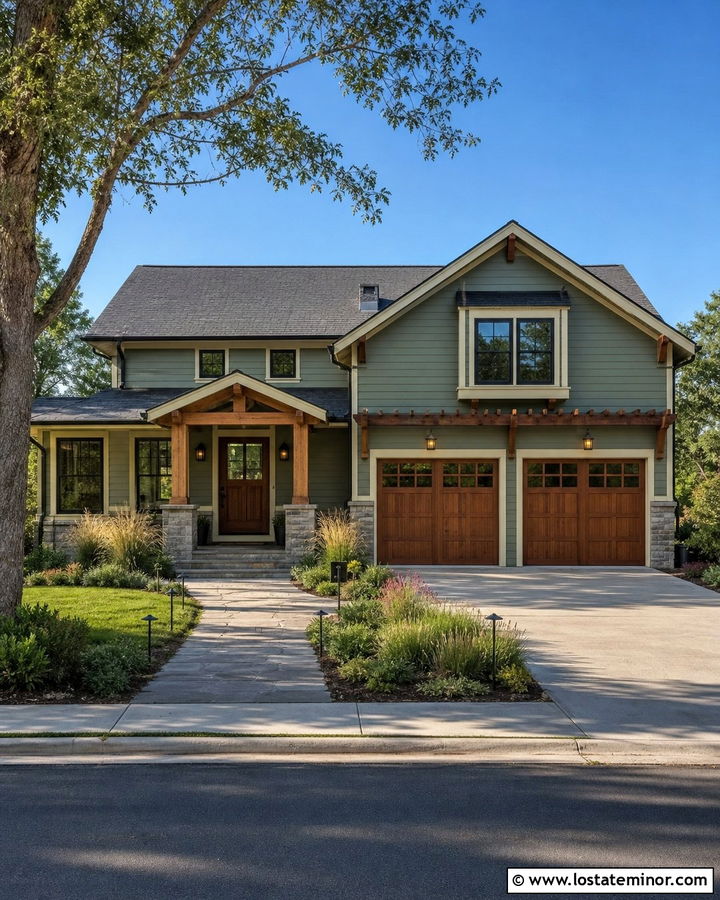 Sage Green House With Layered Exterior Lighting - 30 Sage Green House Design With Lighting Ideas