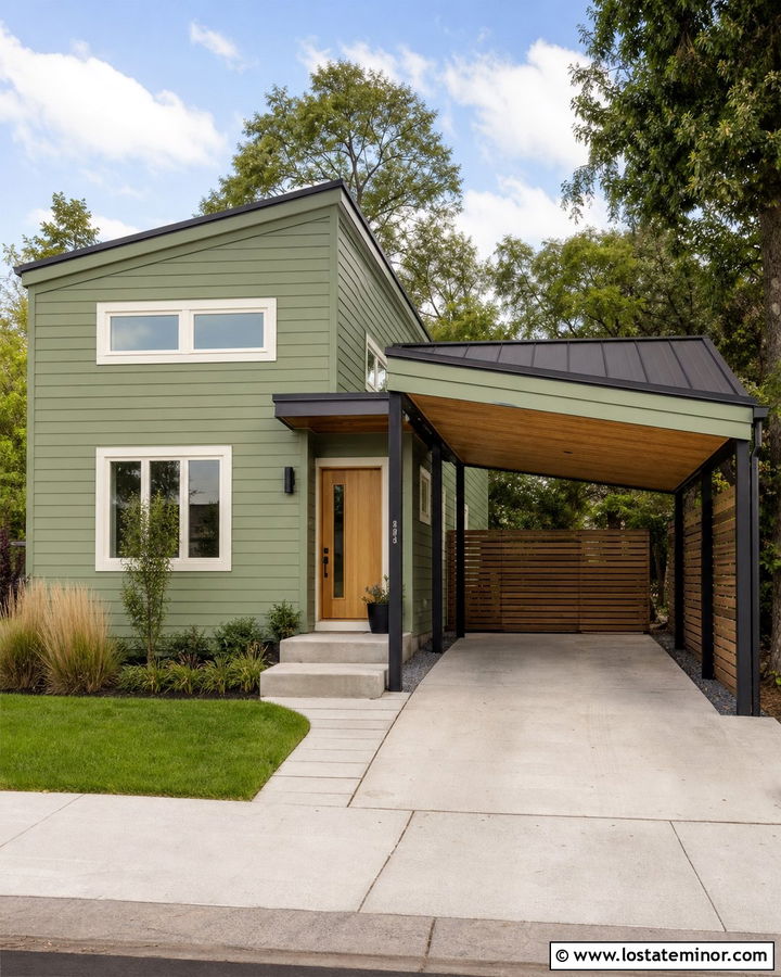 Sage Green House With Lean To Carport - 30 Sage Green House Design With Carport Ideas