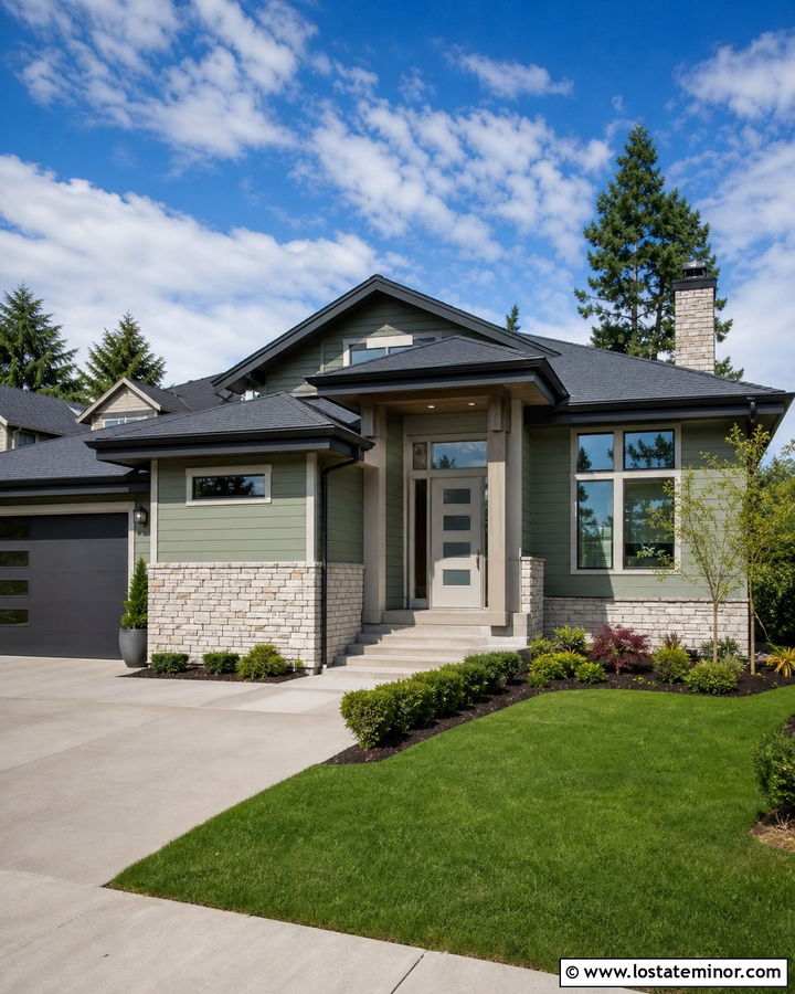 Sage Green House With Light Gray Front Door - 30 Sage Green House Design With Front Door Ideas