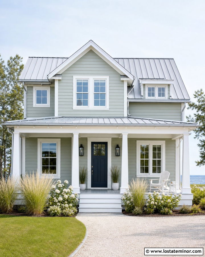Sage Green House With Light Gray Metal Roof - 30 Sage Green House Design With Roof Ideas